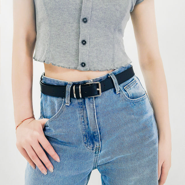 Ceintures Homme et Femme Style Simple Décontracté Rétro Boucle Carrée Argentée Métal Tête de Bouton Mode Assortie Hover Image