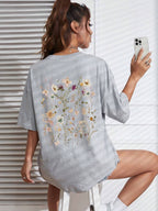 T-shirts décontractés en coton imprimés grappes de fleurs pour femmes
