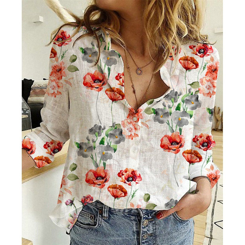 Chemise en lin et coton lavé à manches longues boutonnée pour femme