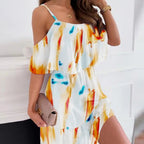 Robe bandeau à épaules dénudées en mousseline imprimée