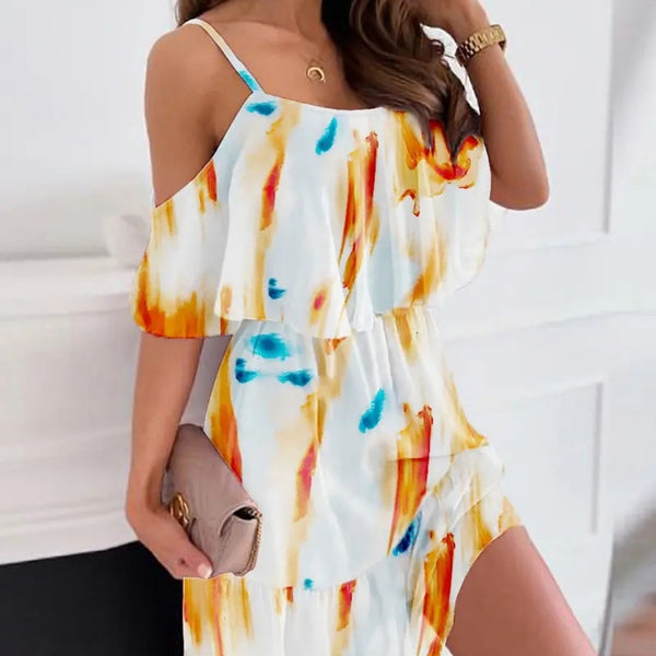 Robe bandeau à épaules dénudées en mousseline imprimée