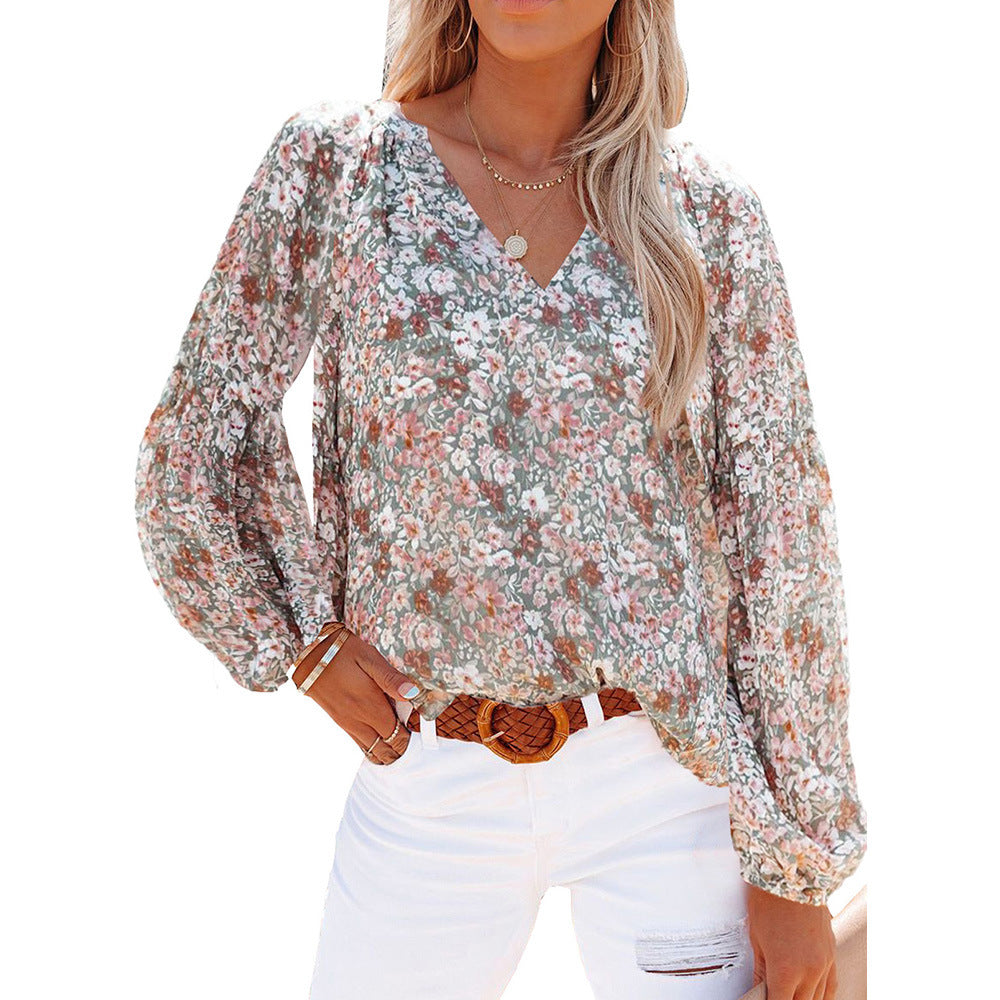 Chemisier Femme Manches Lanterne Imprimé Floral Mousseline