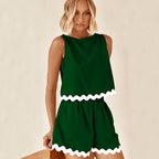 Ensemble Imprimé New Wave Débardeur Sans Manches Et Short Confortable Décontracté Couleur Unie 2 Pièces Pour Vêtements Femme