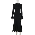 Robe longue à manches longues avec ourlet volanté pour femme