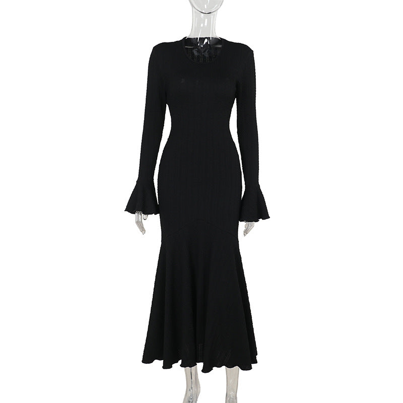 Robe longue à manches longues avec ourlet volanté pour femme