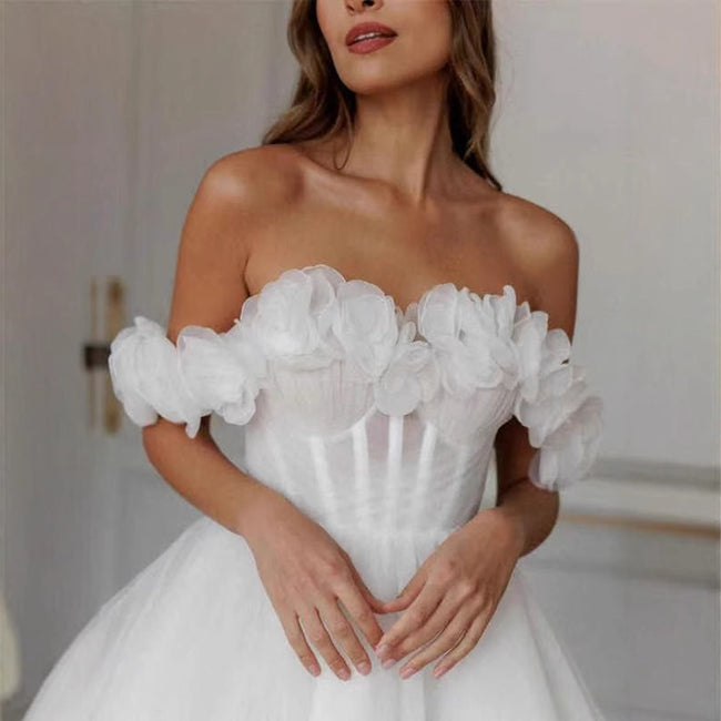 Lace Off-shoulder Mini Wedding Dress Main Image