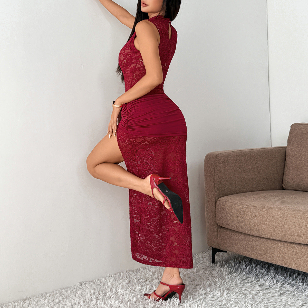 Robe transparente en dentelle sexy pour femme