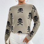 Pull en maille jacquard à col rond pour femme