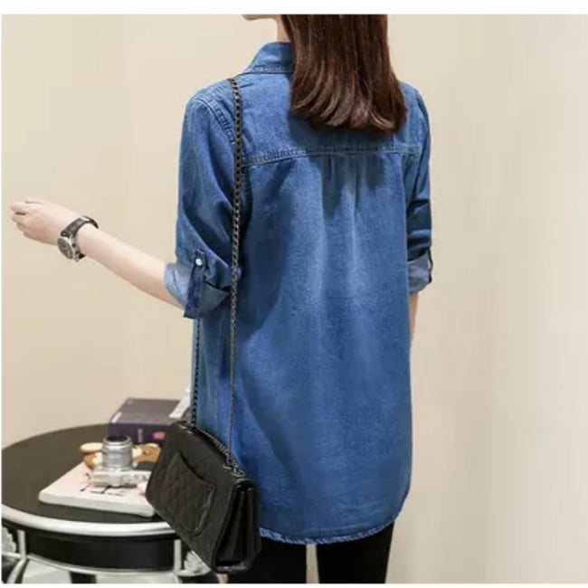 Chemise en jean amincissante mi-longue pour femme Main Image