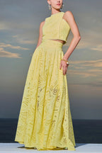 Élégance Vêtement Féminin Robe Longue sans Manches Broderie Dentelle Combinaison de Vacances Ensemble Deux Pièces