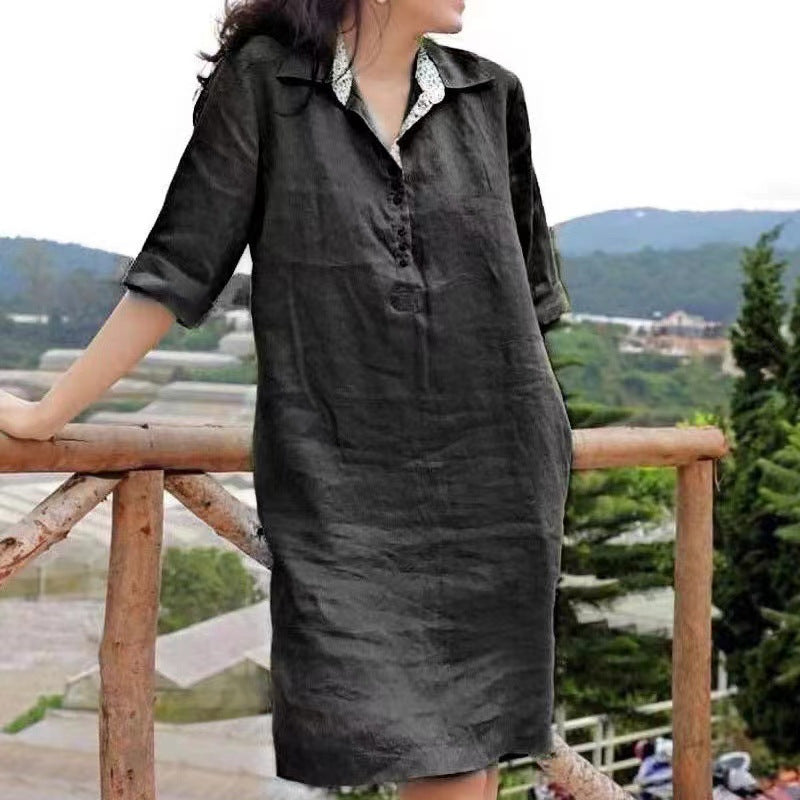 Nouvelle robe mi-longue ample à col en V pour femme