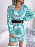 Robe en maille rayée à lacets pour femme