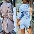 Robe chemise femme à manches retroussées multicolore