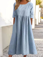 Robe décontractée en coton et lin à manches courtes et poches pour femme