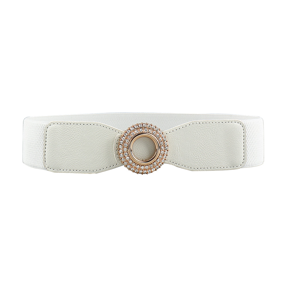 Nouvelle ceinture élastique incrustée de diamants et de strass pour femmes, ceinture de costume à boucle ronde simple pour jupe et chemise