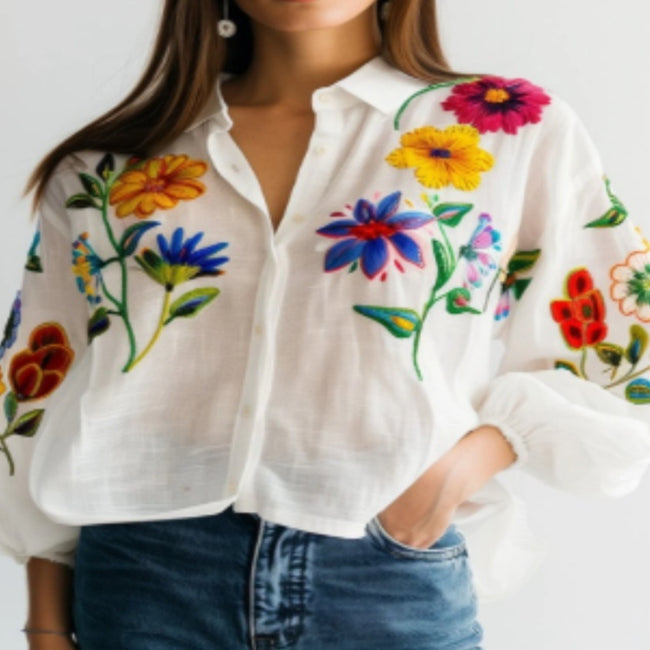 Chemise à manches longues imprimée florale pour femmes Hover Image