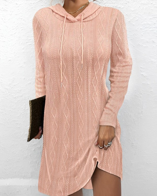 Robe Pull Tricotée à Capuche à Manches Longues Pour Femme Main Image