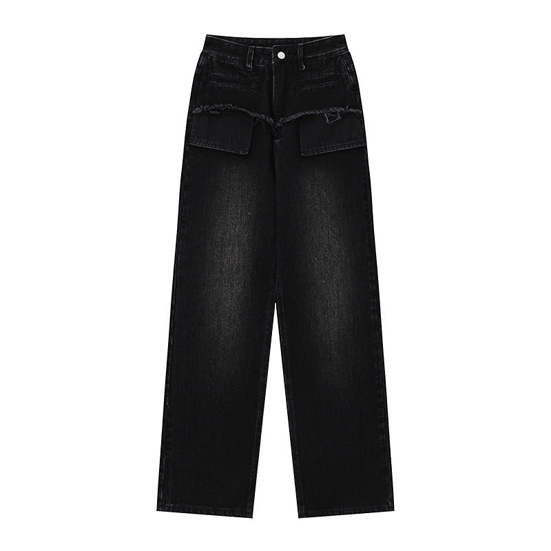 Jean droit femme effet vieilli rétro