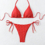 Womens Sexy Printed Drawstring Bikini Swimsuit