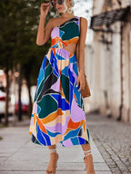 Robe imprimée à col en V, manches volantées et laçage
