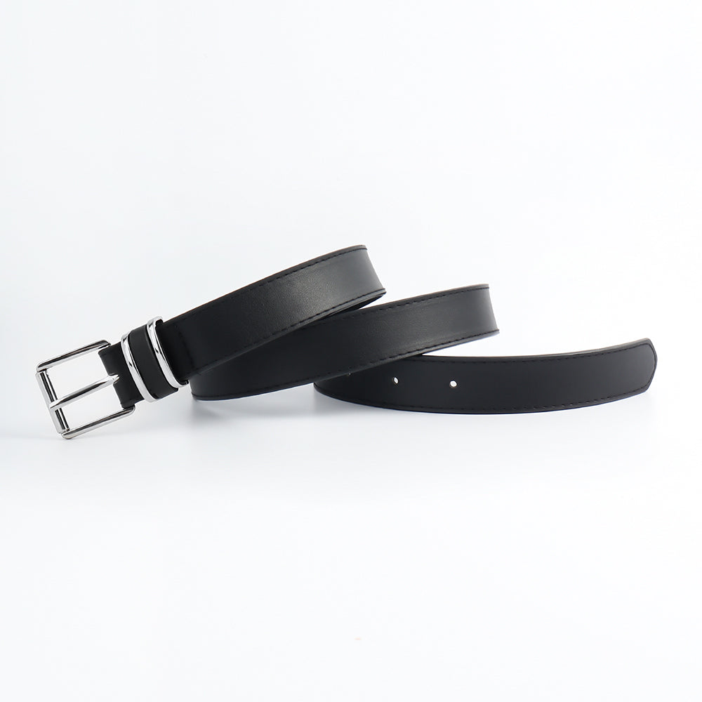 Ceintures Homme et Femme Style Simple Décontracté Rétro Boucle Carrée Argentée Métal Tête de Bouton Mode Assortie