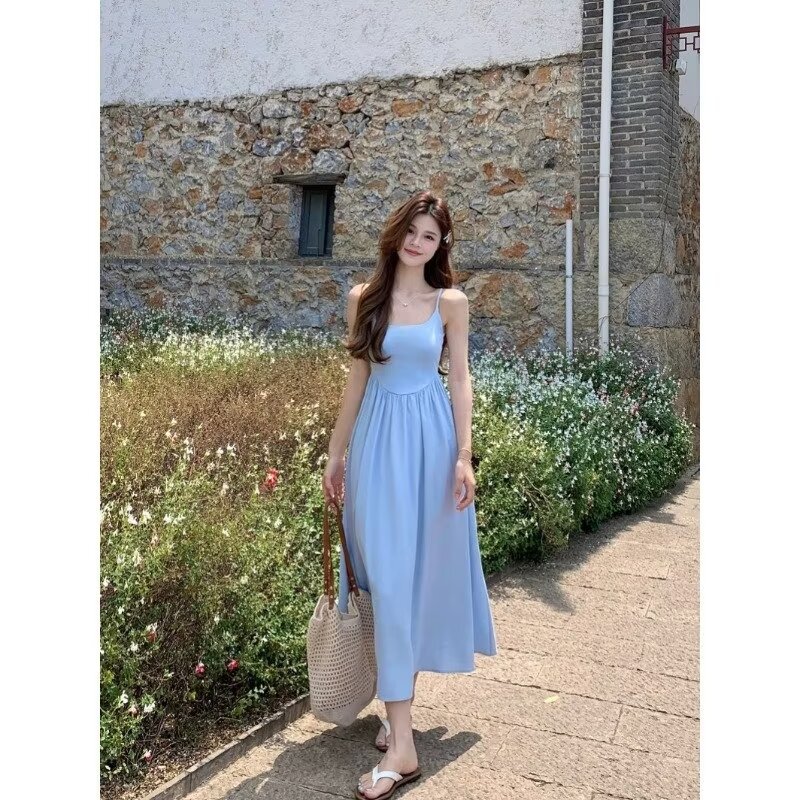 Robe Salopette Plissée Bleu Doux