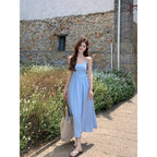 Robe Salopette Plissée Bleu Doux