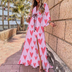 Robe longue sexy de plage asymétrique à col en V fendu