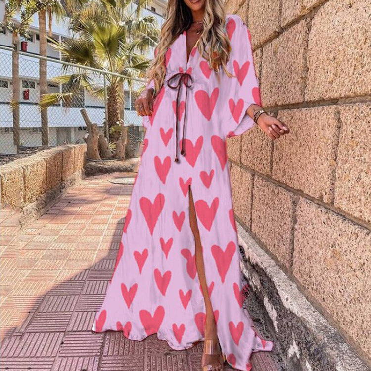 Robe longue sexy de plage asymétrique à col en V fendu