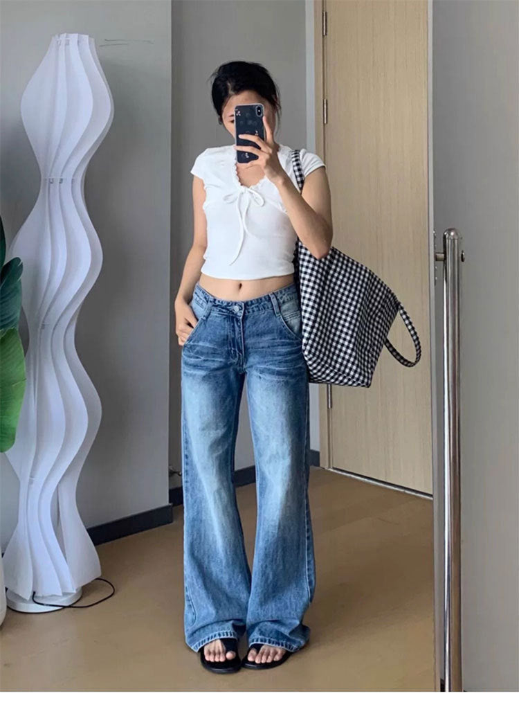 Jeans évasés style rétro américain pour femmes au printemps et à l'automne