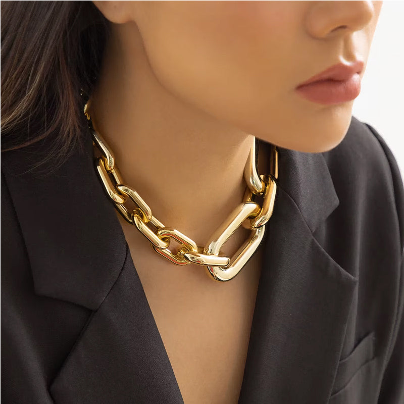 Colliers pour femmes, collier chaîne en or épaisse, collier ras du cou chaîne à maillons, chaîne épaisse en métal lourd vintage
