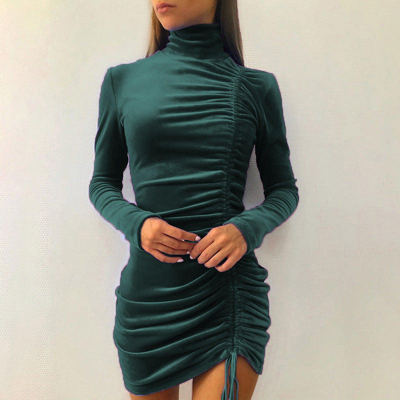 Robe femme à col montant avec cordon de serrage en suède