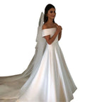 Robe de mariée pour femme, coupe droite, décolleté bateau