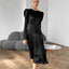 Robe en satin à manches bouffantes et col rond