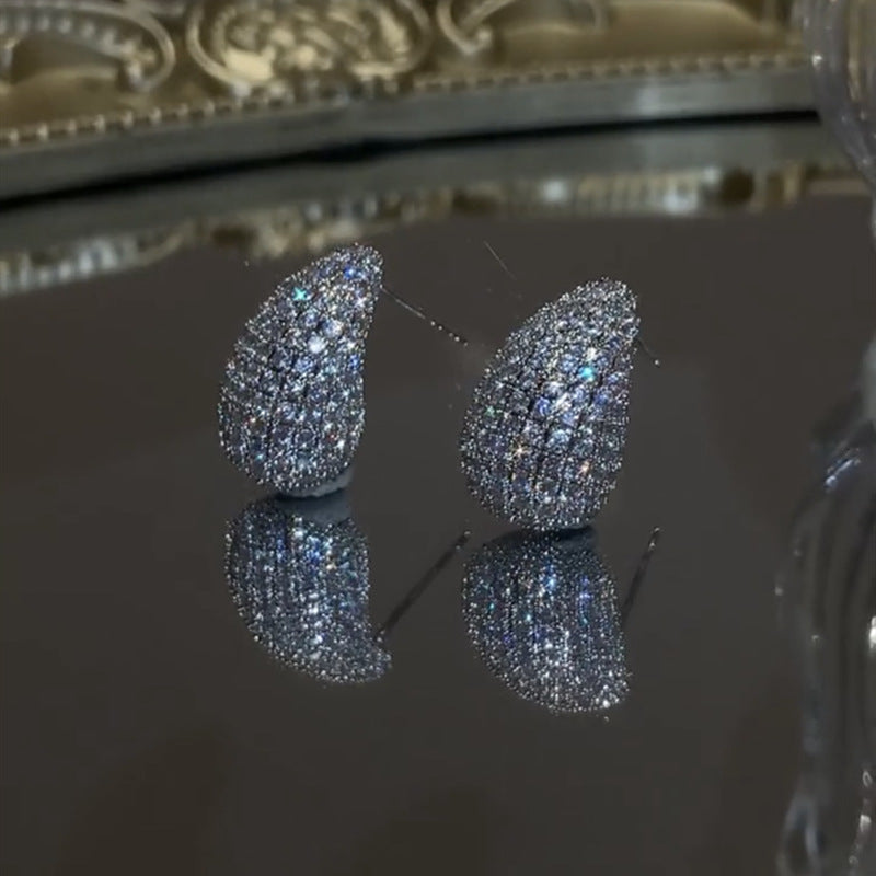 Boucles d'oreilles pendantes dôme épaisses et vintage en acier inoxydable brillant incrusté de zircon pour femmes