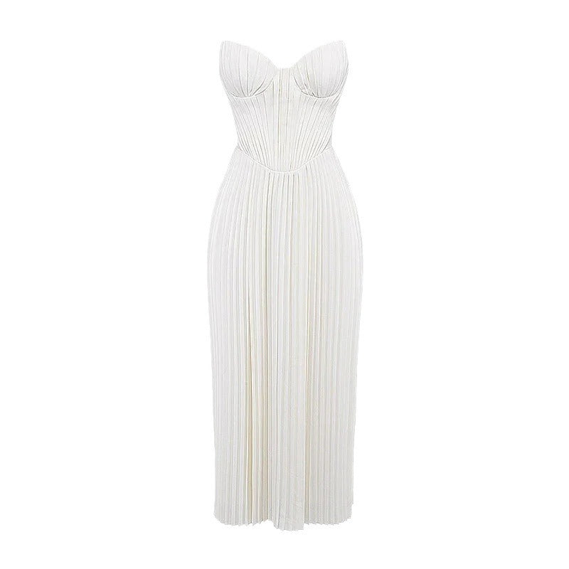 Robe plissée élégante sans manches à col en V