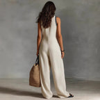 Combinaison sans manches simple en lin mélangé pour femme
