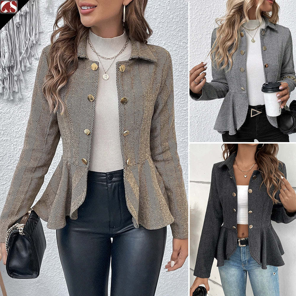 Blazer croisé femme slim à revers et volants