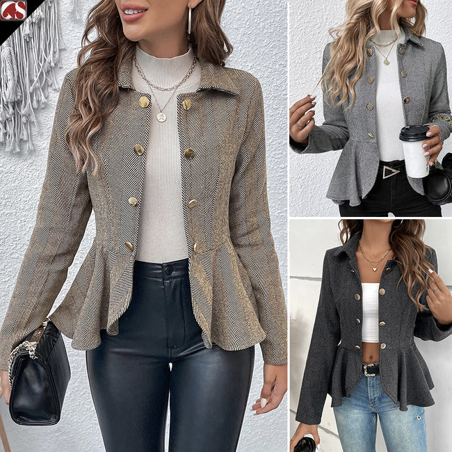 Blazer croisé femme slim à revers et volants Main Image