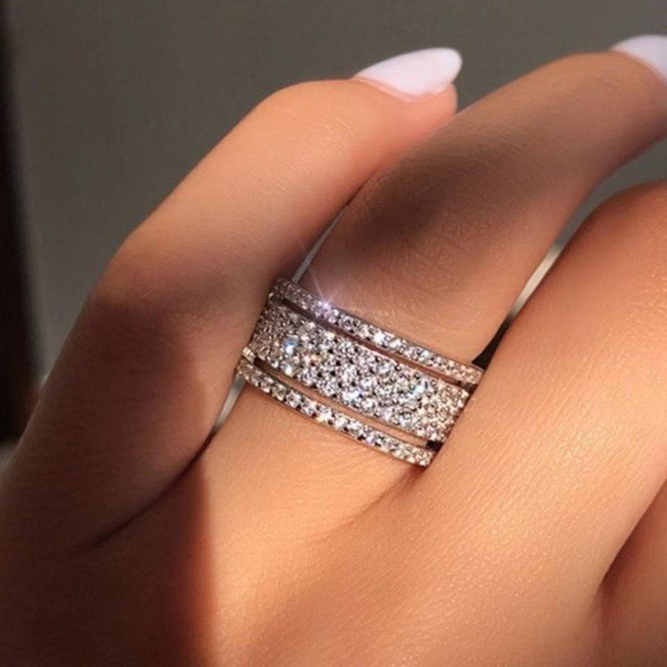Bague de luxe couleur argent larges anneaux d'amour pour femmes cadeaux de fiançailles