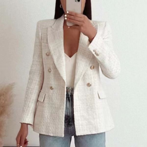 Blazer urbain décontracté texturé croisé pour femme Hover Image