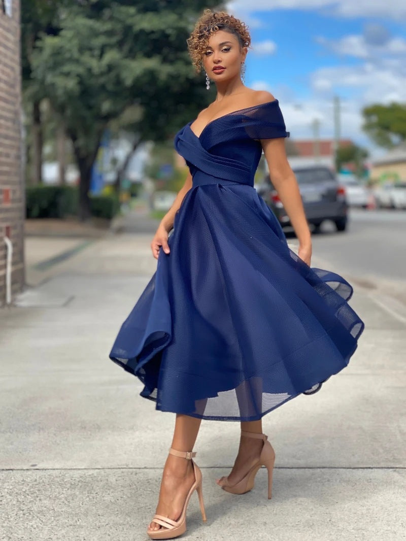 Robe de soirée décontractée unie pour femme, épaules dénudées, élégante, dos nu, sexy, pour anniversaire