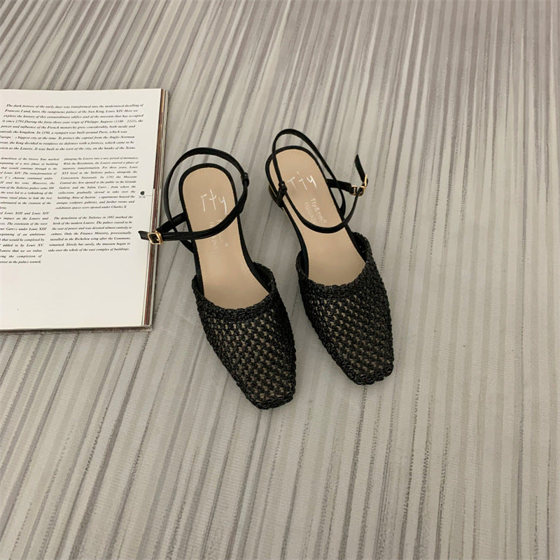 Sandales femme ajourées à bout fermé tissé vintage