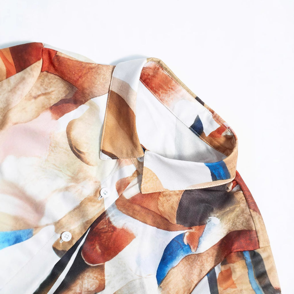 Chemise ample à manches longues lanternes et imprimé numérique pour femmes