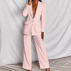 Ensemble 2 pièces décontracté blazer à revers boutonné et pantalon droit pour le bureau, les trajets quotidiens et les affaires