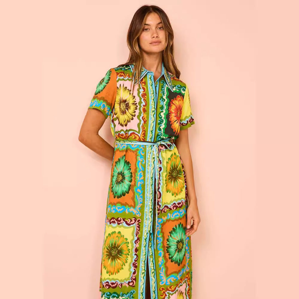 Robe Lacée Imprimée Mode Taille Haute Femme