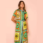 Robe Lacée Imprimée Mode Taille Haute Femme