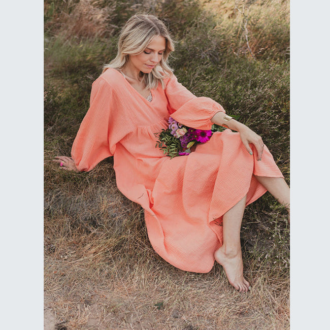 Women's V-neck Loose Lantern Sleeve Dress Main Image