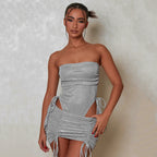 Ensemble deux pièces tendance jupe à lacets avec cordon de serrage, coupe ajustée, collection printemps