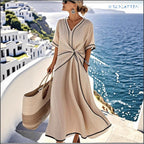 Robe Longue D'été Imprimée Rayures Décontractée Plage Vacances Manches Courtes Vêtements Femme